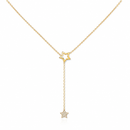 Colar Feminino Estrela Dupla com Strass Banhado