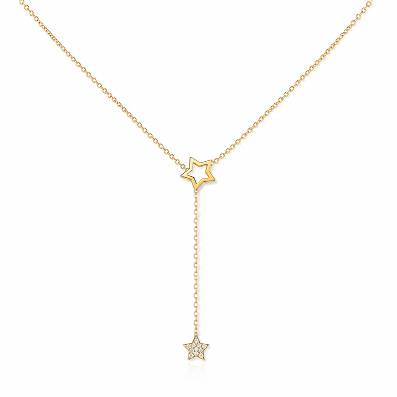 Colar Feminino Estrela Dupla com Strass Banhado
