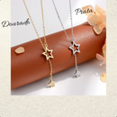 Colar Feminino Estrela Dupla com Strass Banhado Ouro Prata Delicado Feito Zinco