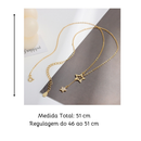 Colar Feminino Estrela Dupla com Strass Banhado Ouro Prata Delicado Feito Zinco
