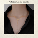 Colar Feminino Estrela Dupla com Strass Banhado Ouro Prata Delicado Feito Zinco