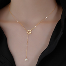 Colar Feminino Estrela Dupla com Strass Banhado Ouro Prata Delicado Feito Zinco
