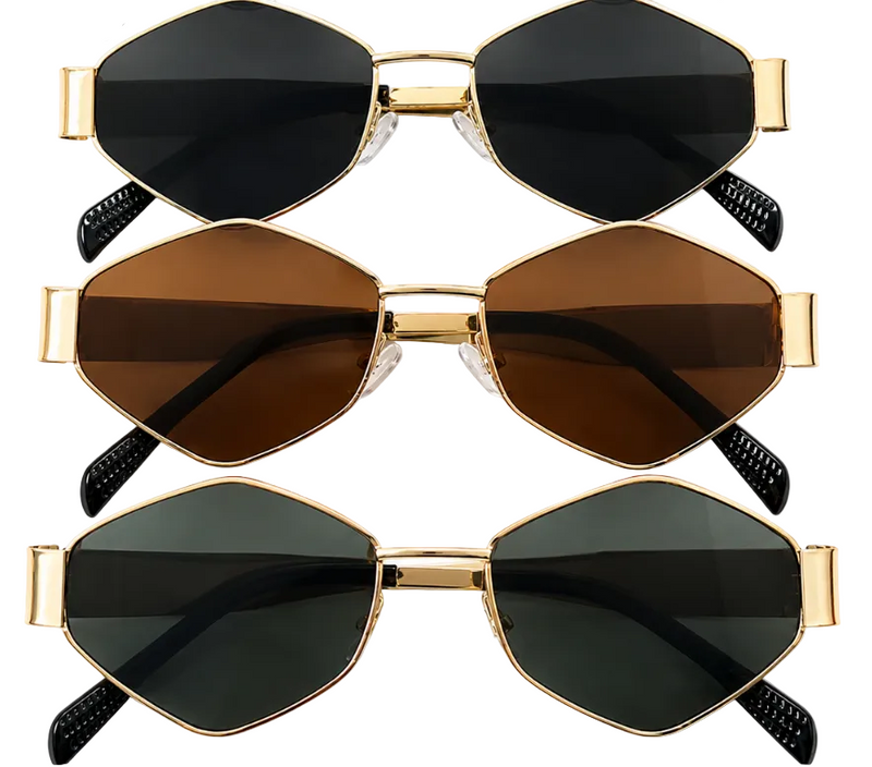 Óculos de Sol Retrô Luxo com Haste Dourada UV400