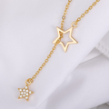 Colar Feminino Estrela Dupla com Strass Banhado Ouro Prata Delicado Feito Zinco