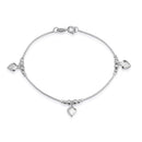 Pulseira Prateada Lisa com 3 Pingentes de Coração