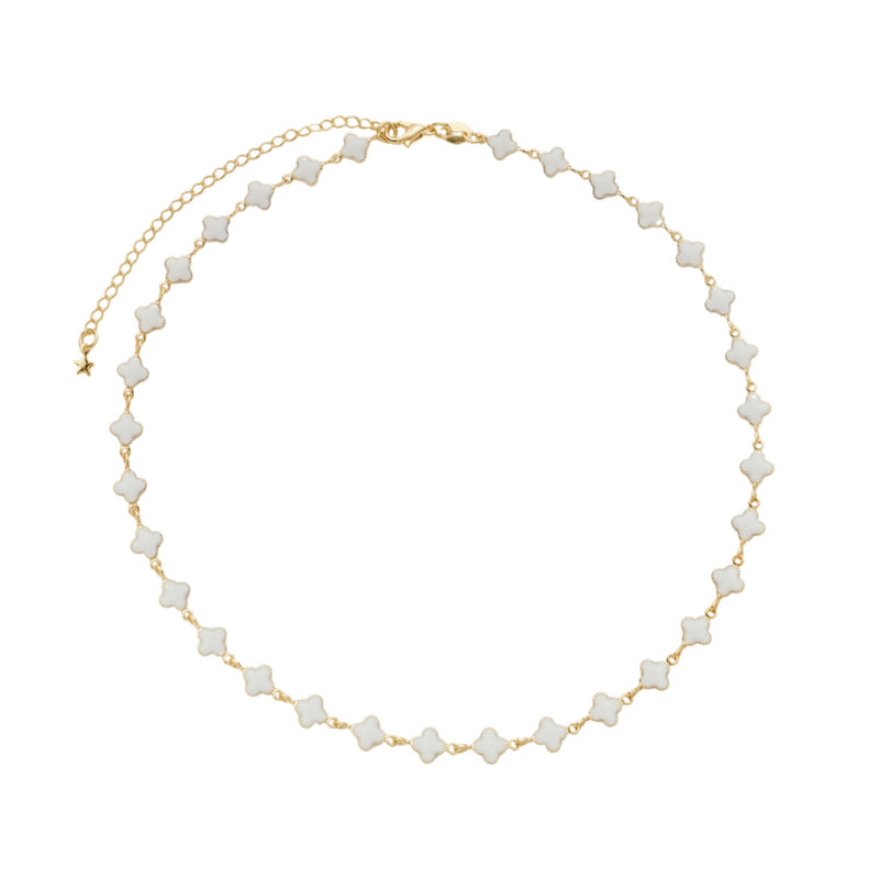 Colar Dourado com Trevos Brancos