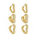 Trio Dourado de Argolinhas de Coração Cravejados de Zircônia