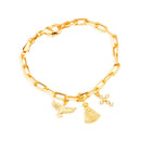 Pulseira Dourada Religiosa Nossa Senhora, Espírito Santo e Cruz Cravejada de Zircônia