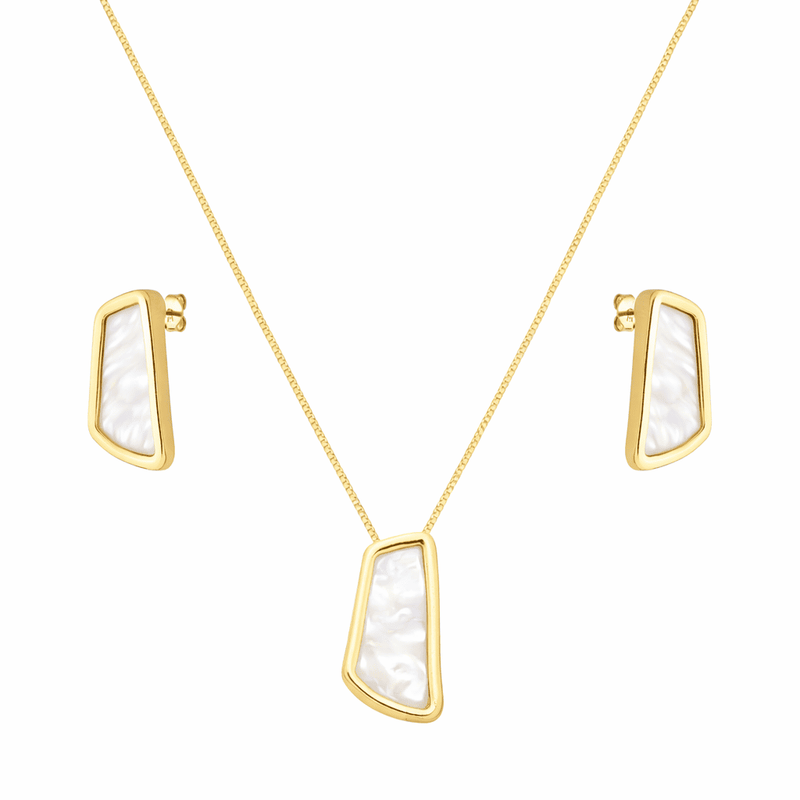 Conjunto Dourado Estilo Orgânico Madrepérola