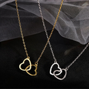 Colar Feminino Duplo Coração Banhado a Ouro / Prata Presente Romântico Delicado Moda Casual e Festa