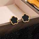 Conjunto de Joias Femininas Trevo Preto Colar Pulseira Anel Dourado Elegante Moda